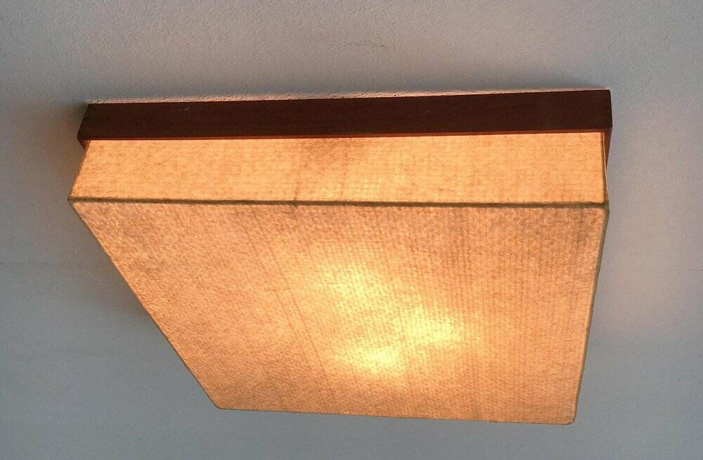 Mid-Century Minimalist Cocoon Ceiling Lamp in Teak, 1960s
