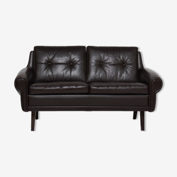 Danish two seater brown leather sofa