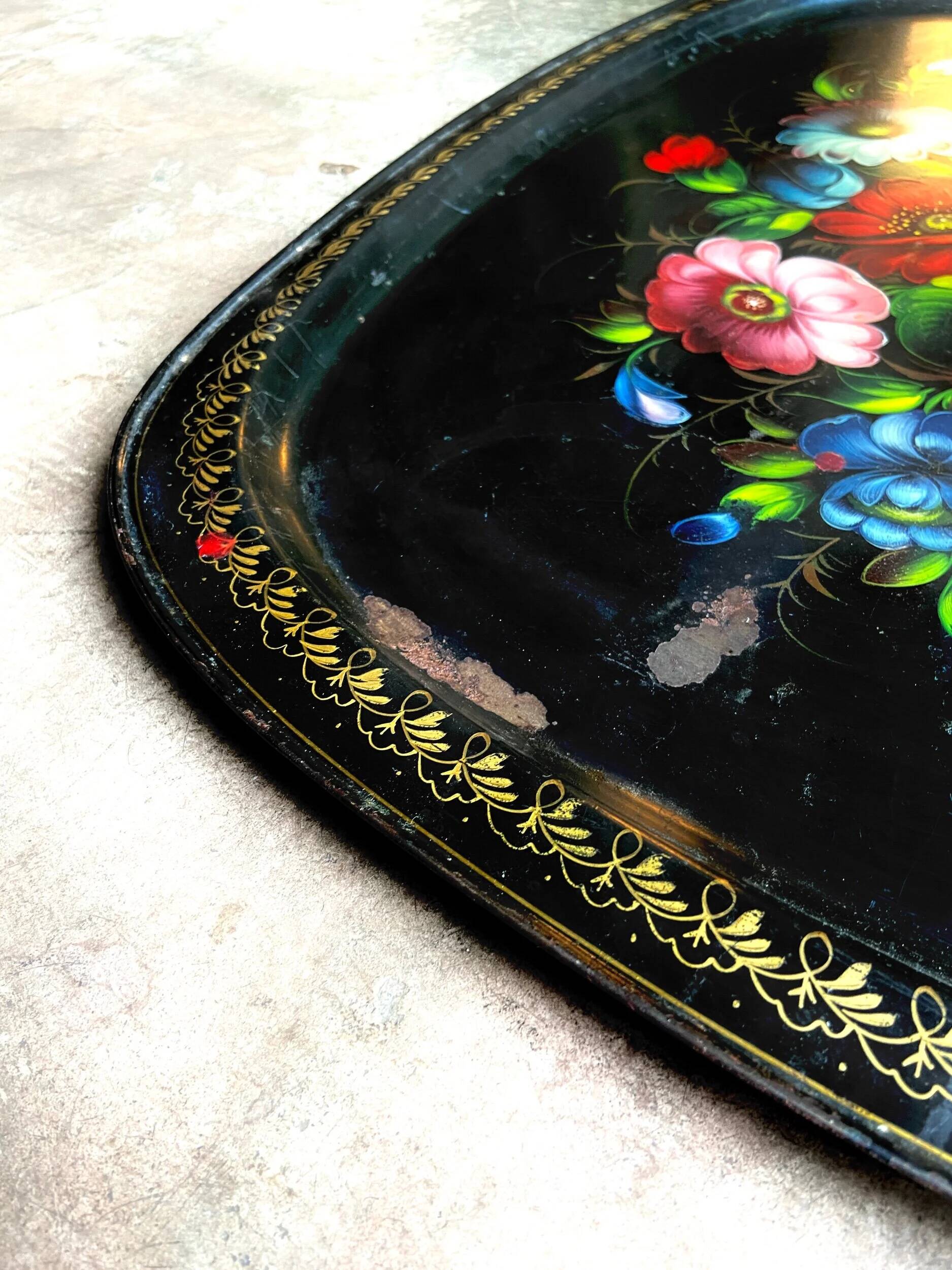 Jostovo hand-painted metal serving tray