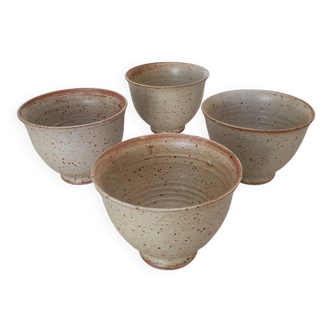 Set of 4 Large Pyrite Stone Bowls