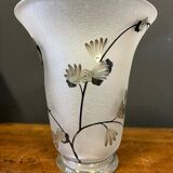 Vase Daum Nancy France - Oiseau Branché Réserve with acid enhanced with black enamel