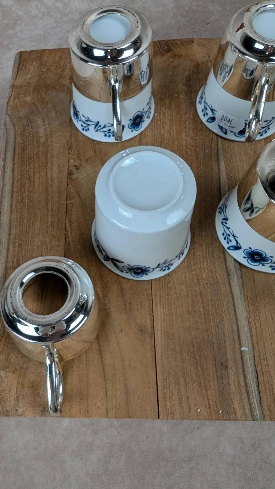Set of 6 vintage porcelain and silver-plated cups