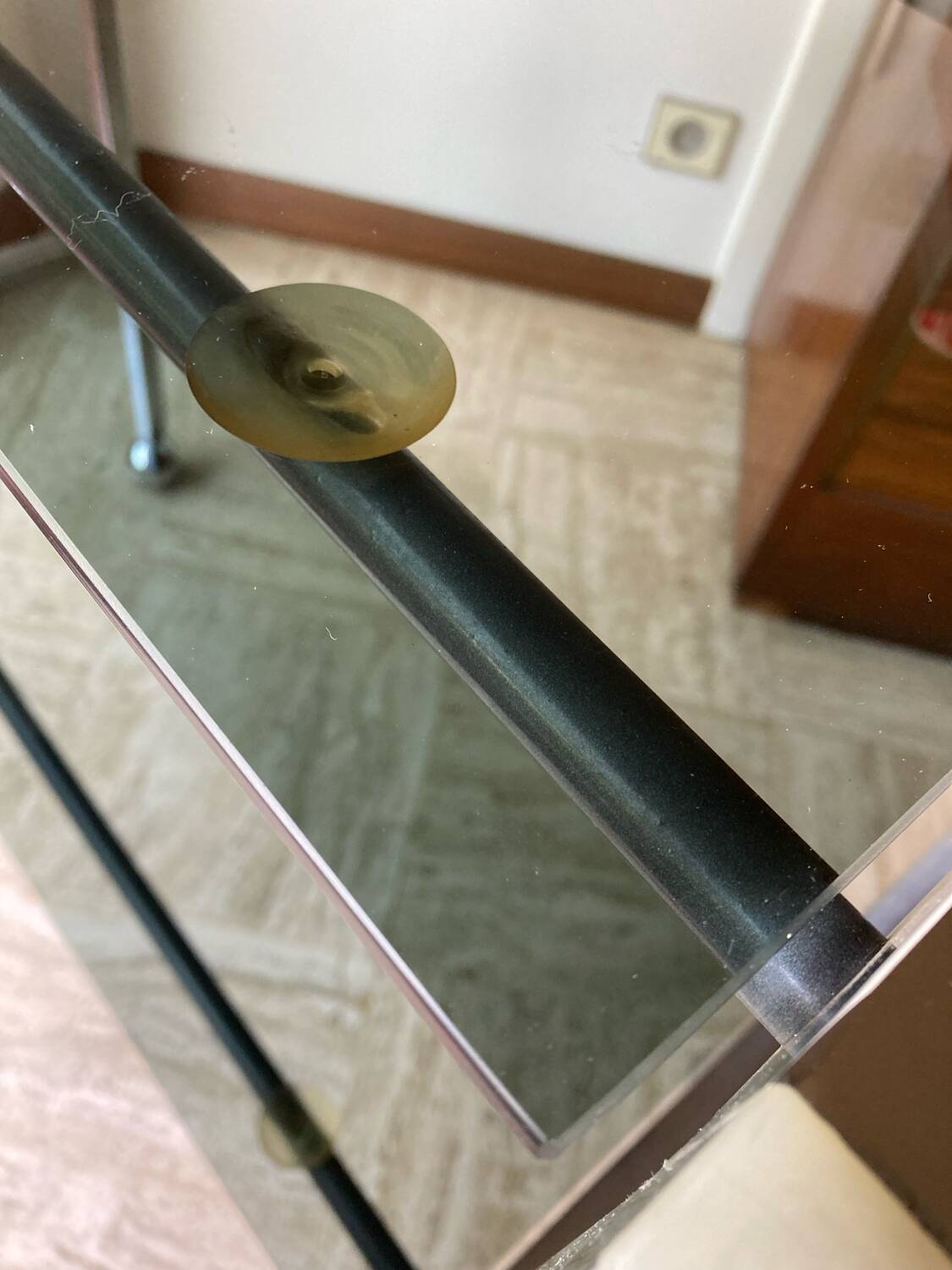 Vintage chrome dessert table, 2 smoked glass trays.