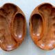 2 cups wood compartment shape shell vintage 70's
