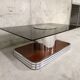 Vintage coffee table in smoked glass, chrome metal and wood décor 60s 70s