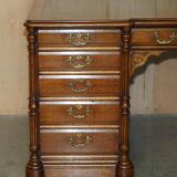 Antique double-sided desk C Hindley & Son in oak and leather
