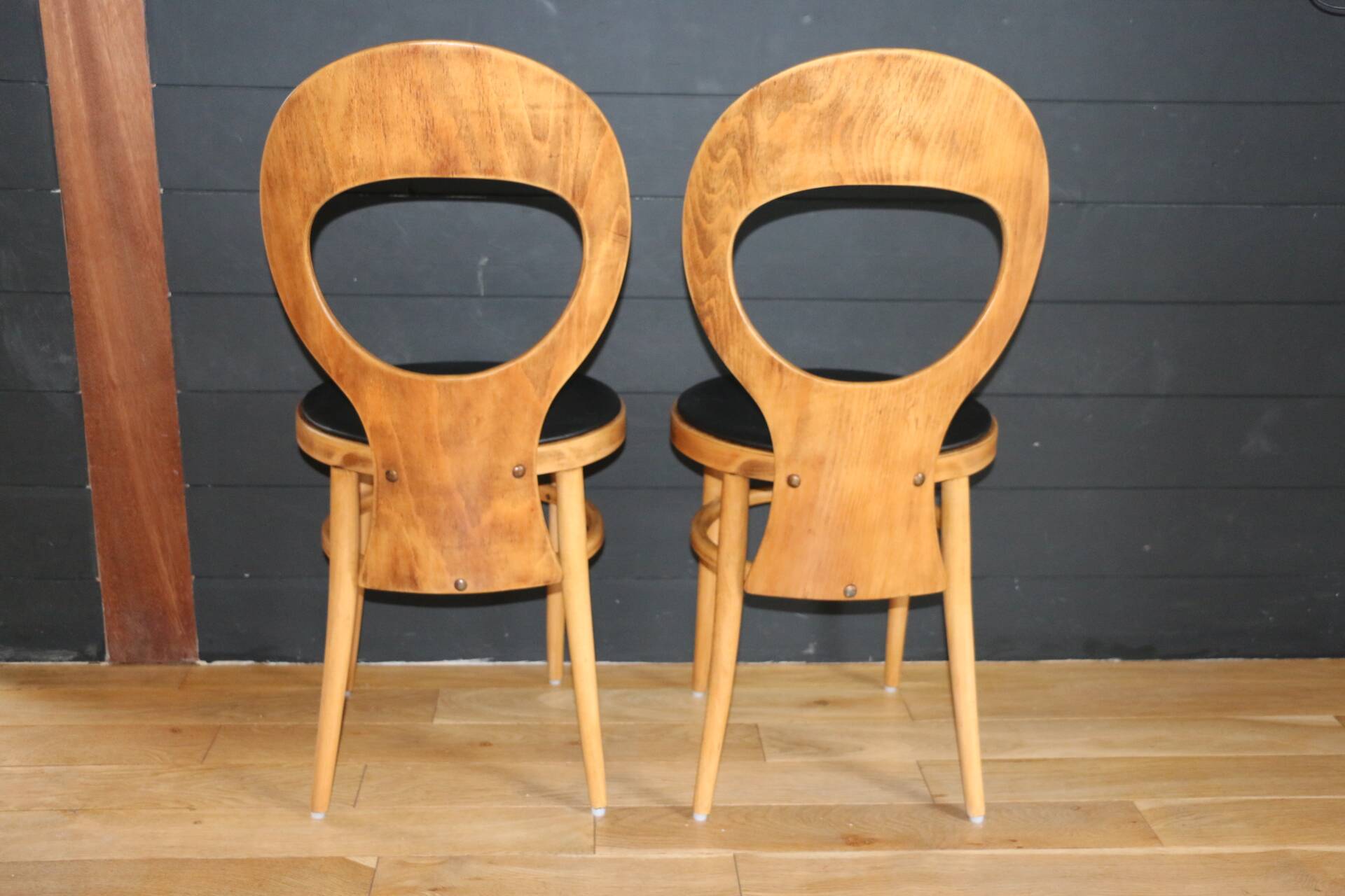 2 baumann chairs, seagull, dark beech, black imitation leather