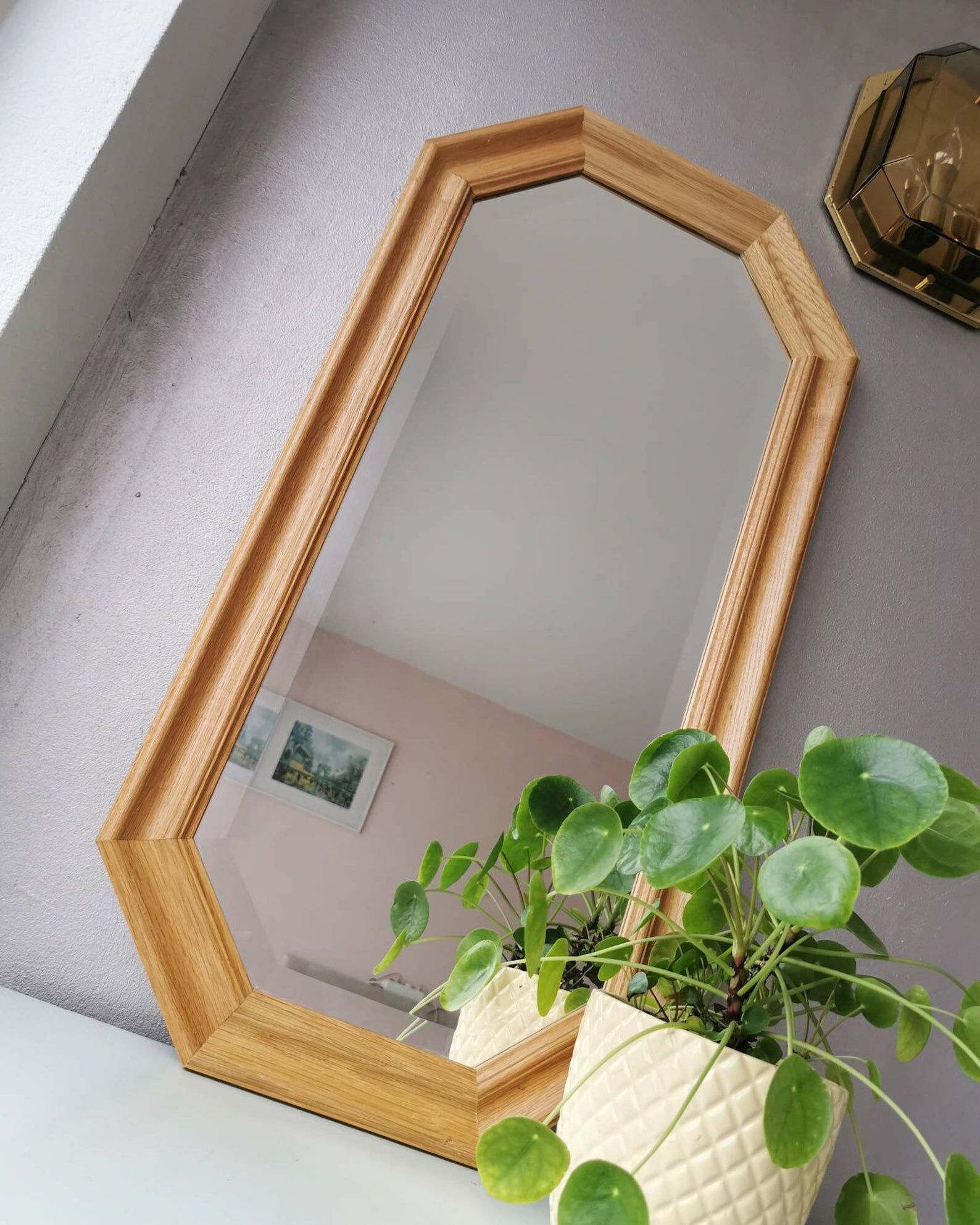 Light oak wooden mirror from the 1980s