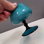 Vintage turquoise glass pedestal bowl Carlo Moretti Italy 1960s