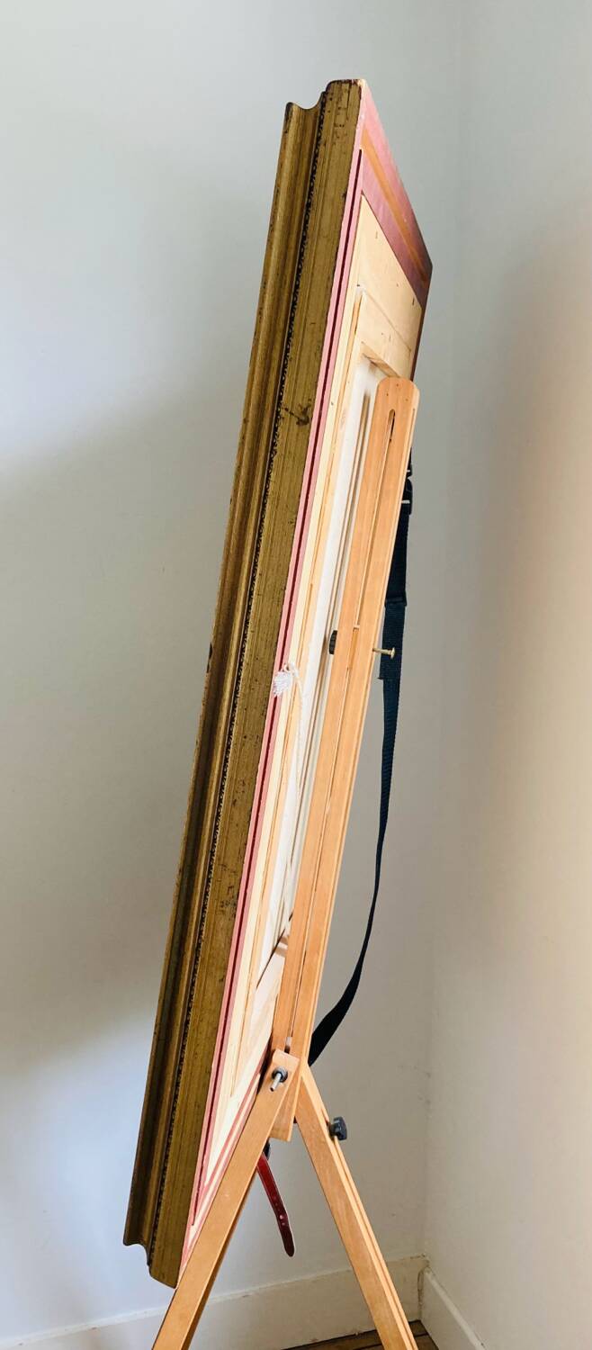 Large HST painting depicting a floral bouquet signed Lina Pont (?)