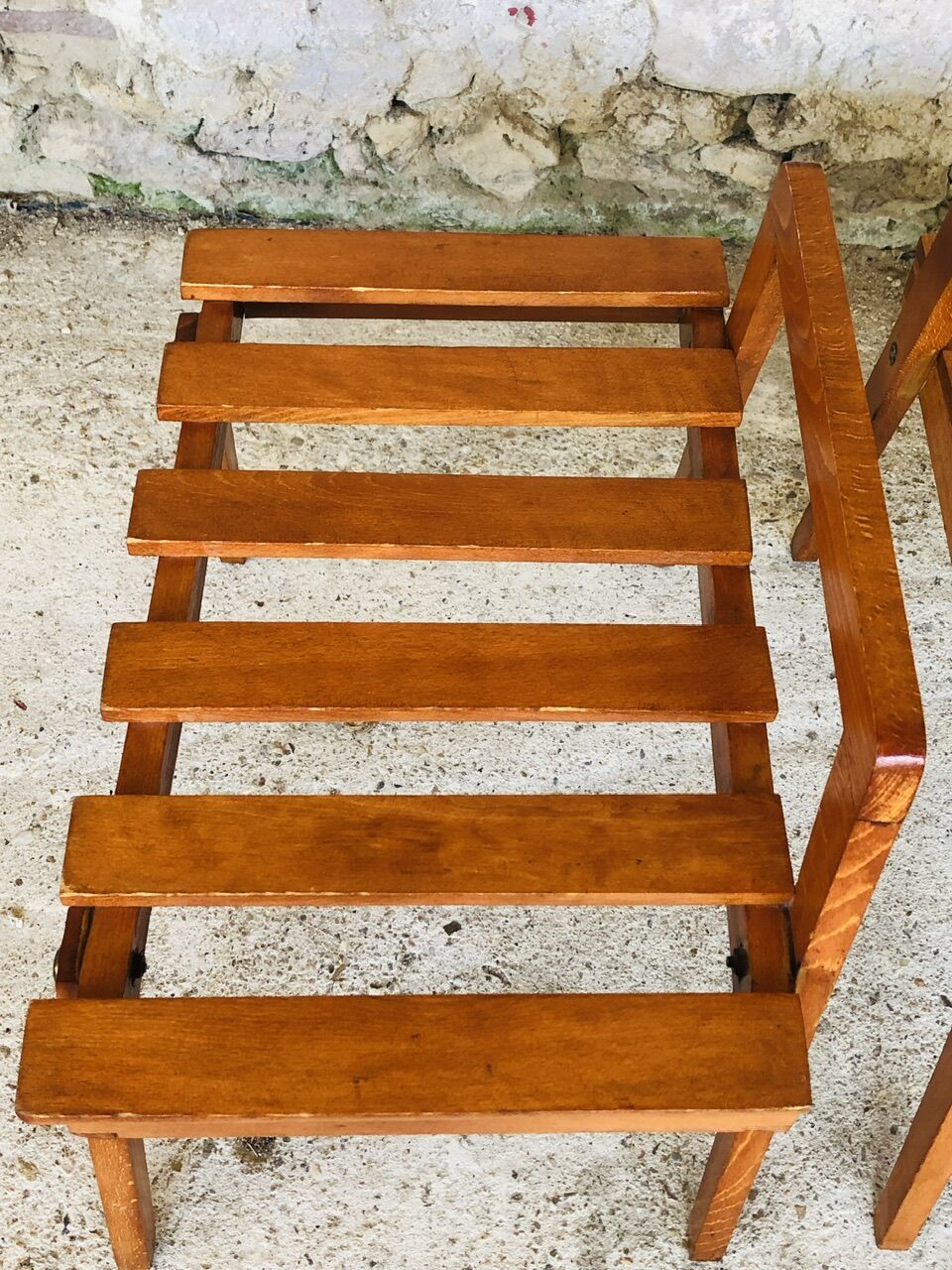Pair of slatted side tables, Scandinavian style, 60s