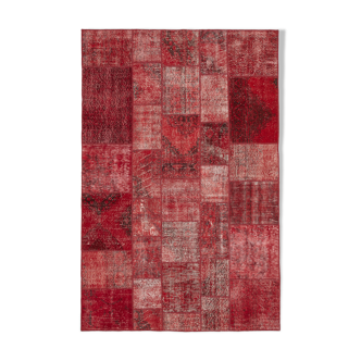 Hand-knotted oriental vintage 200 cm x 300 cm red patchwork carpet