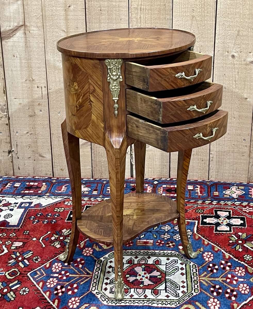 3-drawer side table in rosewood and oak, 1970s Louis XV style work