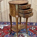 3-drawer side table in rosewood and oak, 1970s Louis XV style work