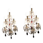 Florentine Tole Crystal Sconces Set of 2 1950’s