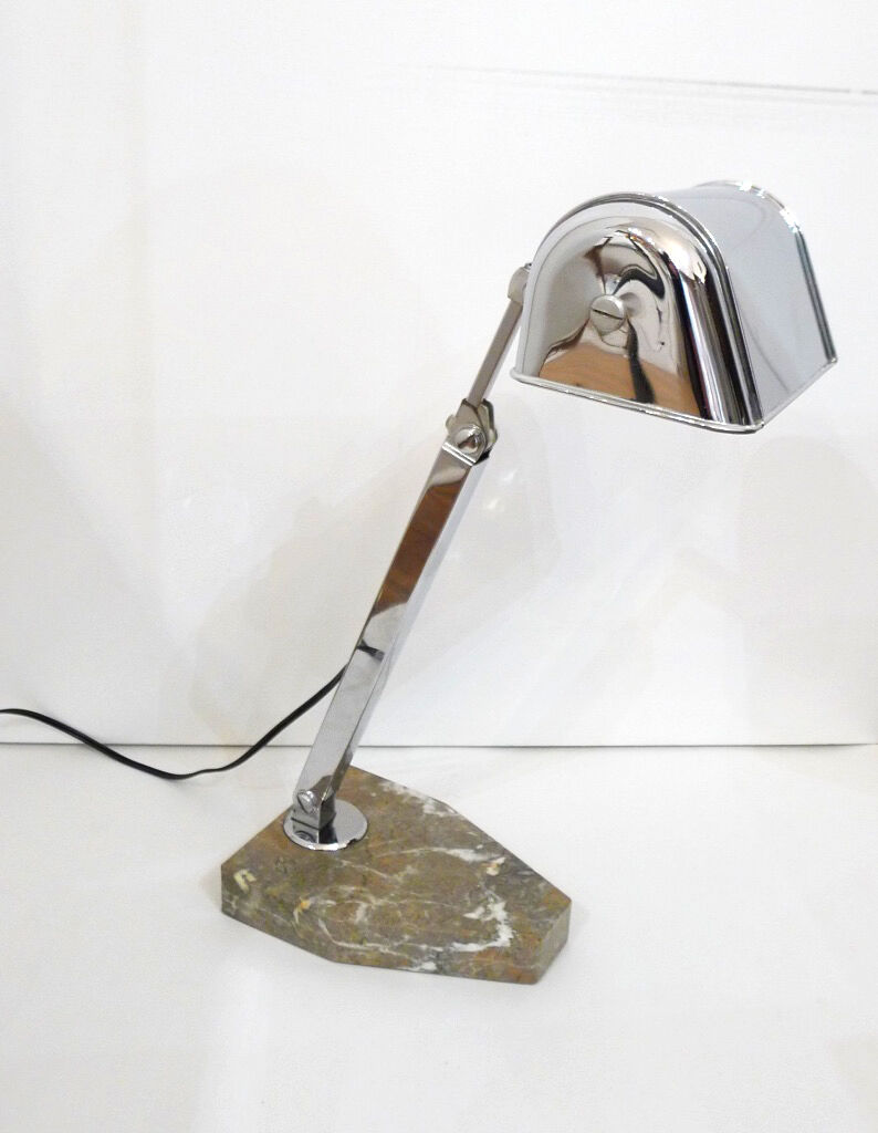 Office Art Deco lamp, chrome metal, & base marble, 1930 s