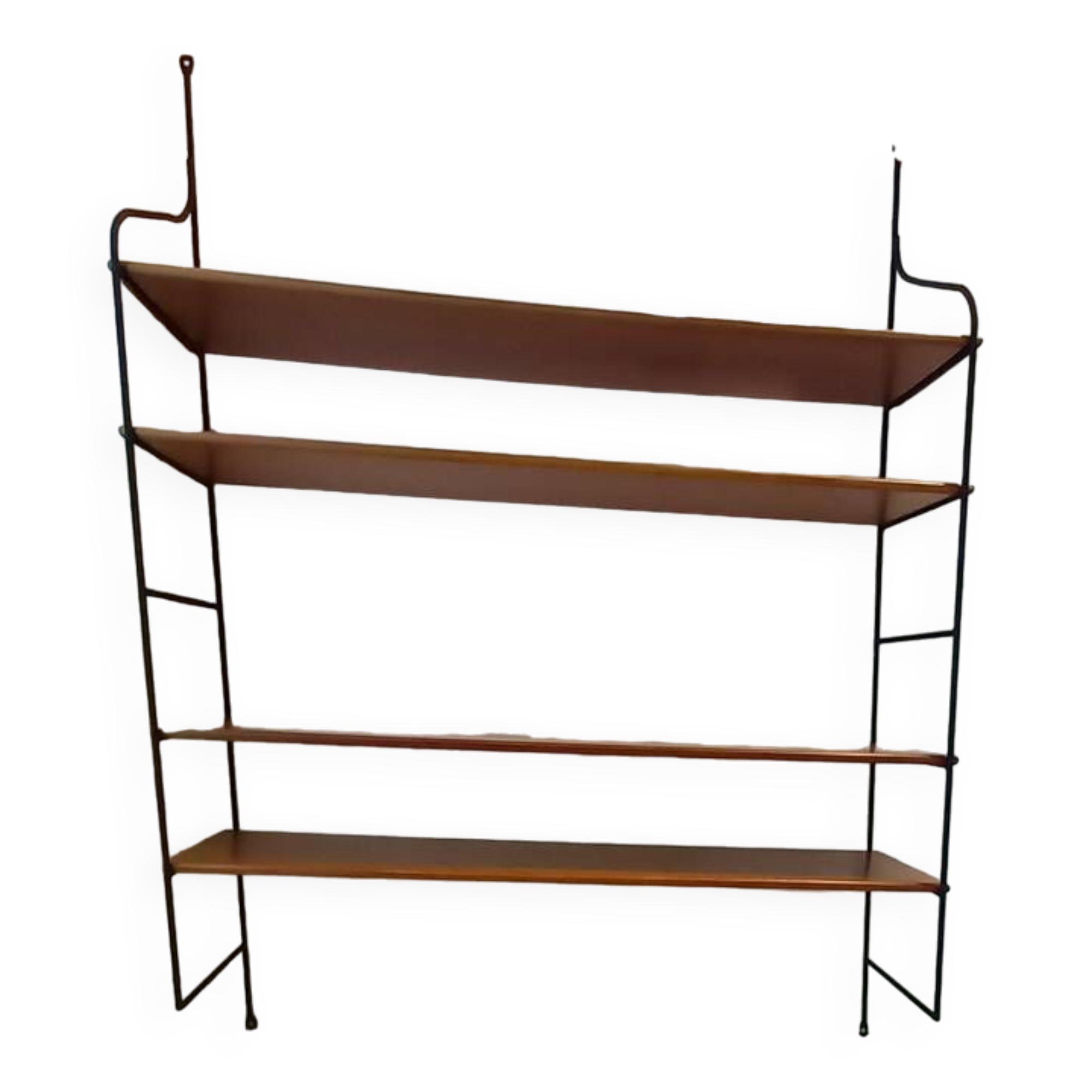 Vintage metal and solid wood string style wall shelf.