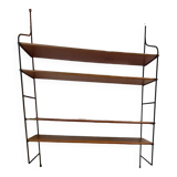 Vintage metal and solid wood string style wall shelf.