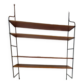 Vintage metal and solid wood string style wall shelf.