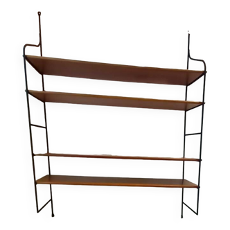 Vintage metal and solid wood string style wall shelf.