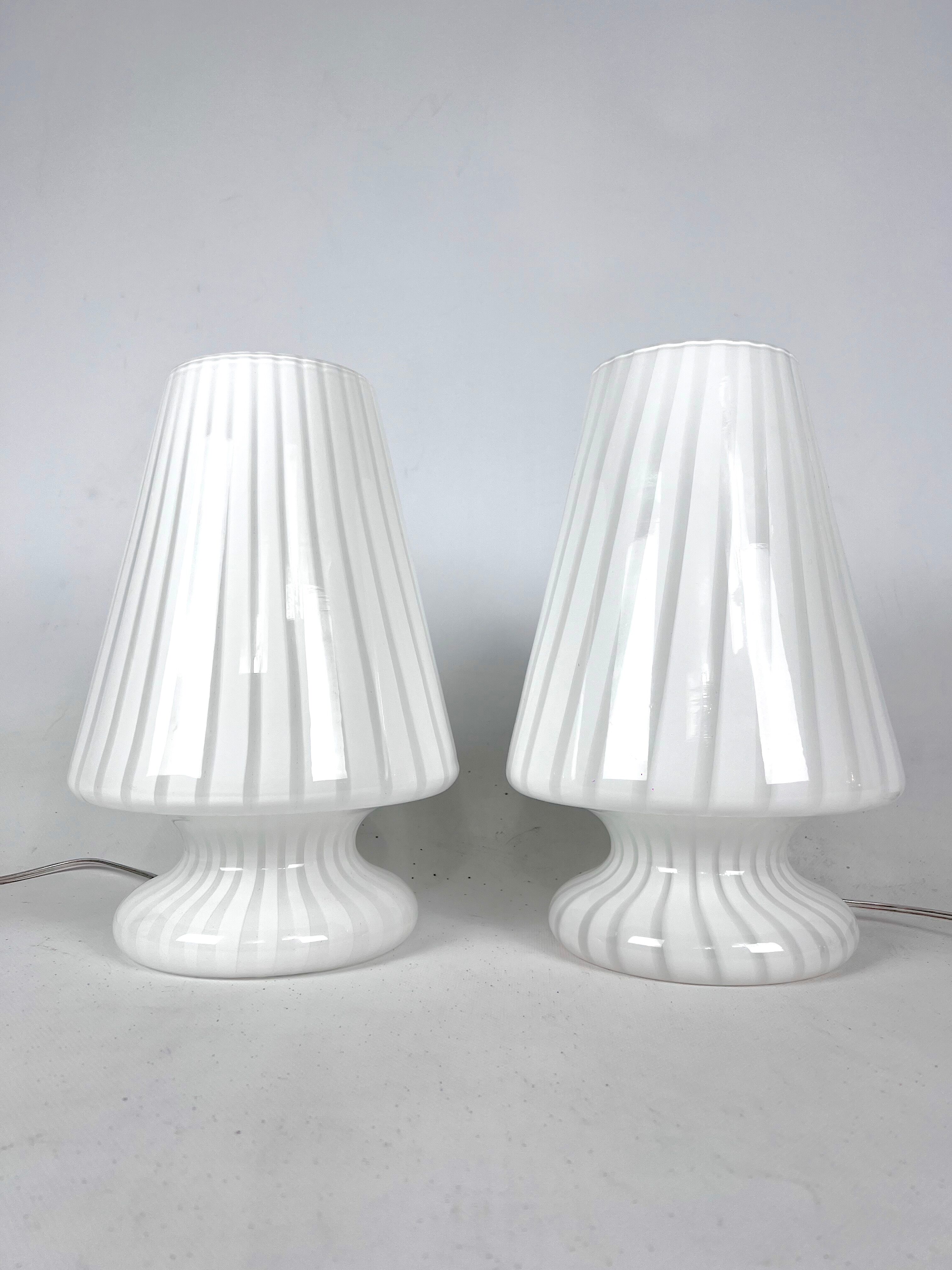 Vintage set of two postmodern Murano glass table lamps from 70s