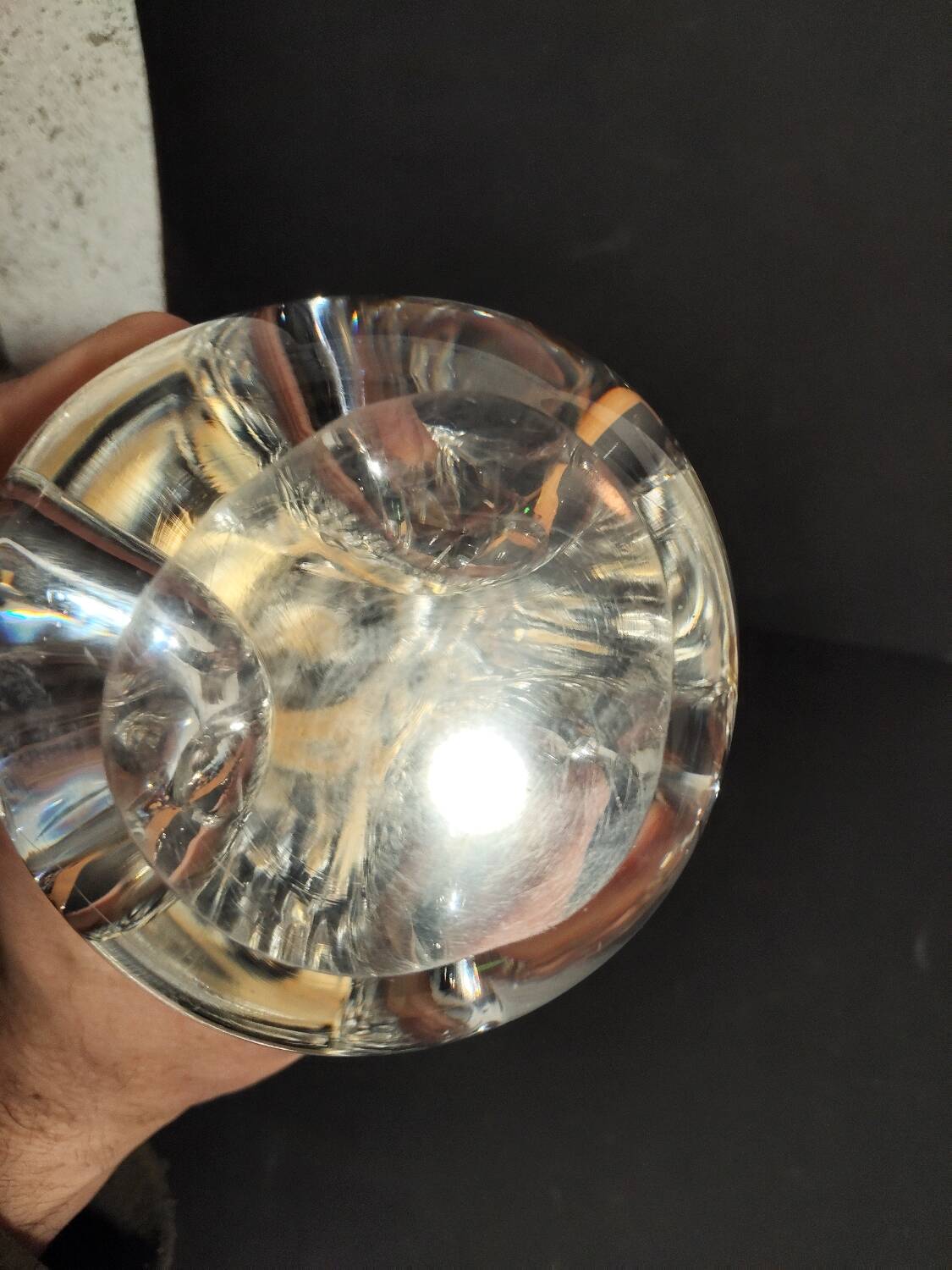 Modernist crystal lamp sculpture signed Schneider Paris France