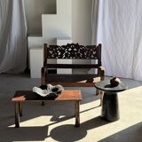 Black solid mango side table (monoxyle) with conical legs