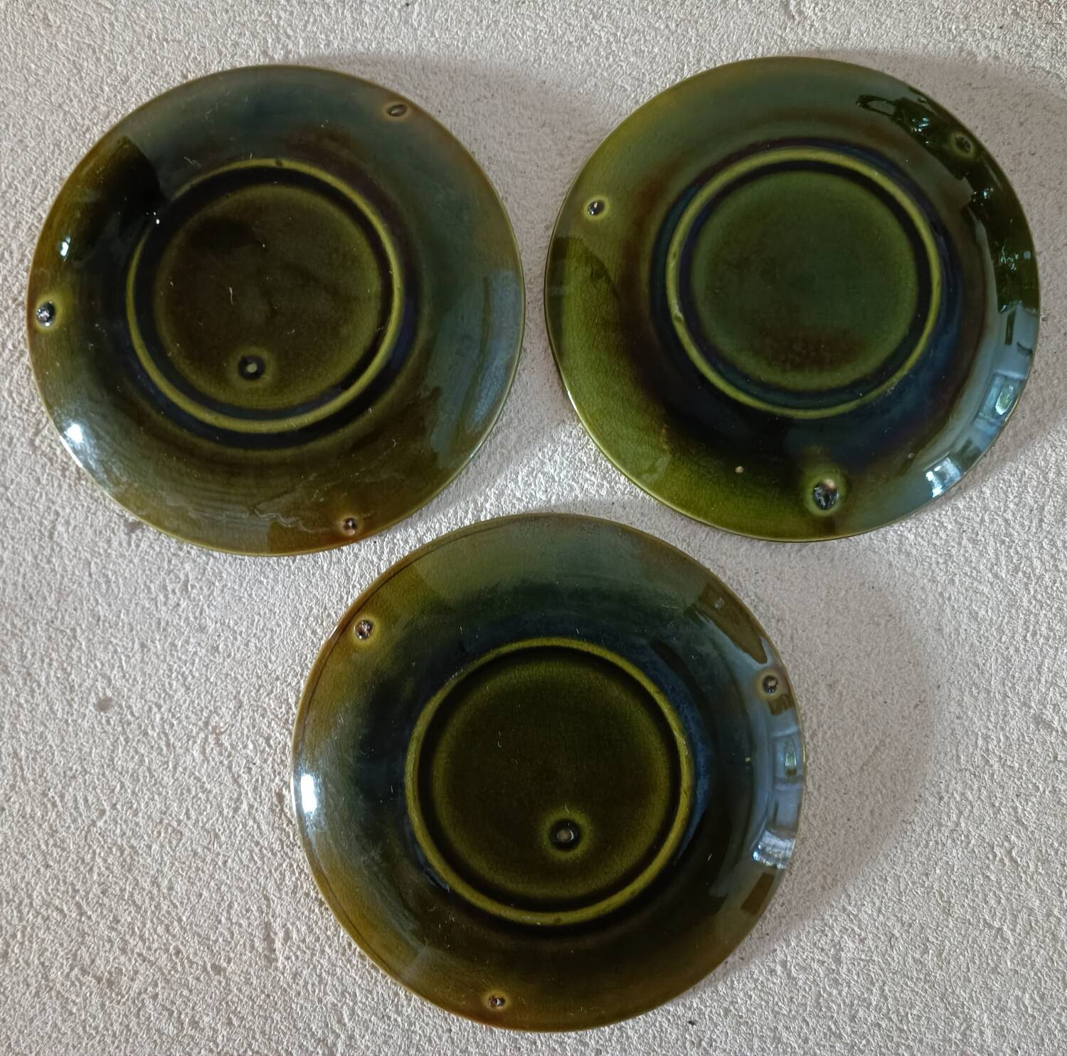 3 cups and saucers in bamboo-decorated earthenware