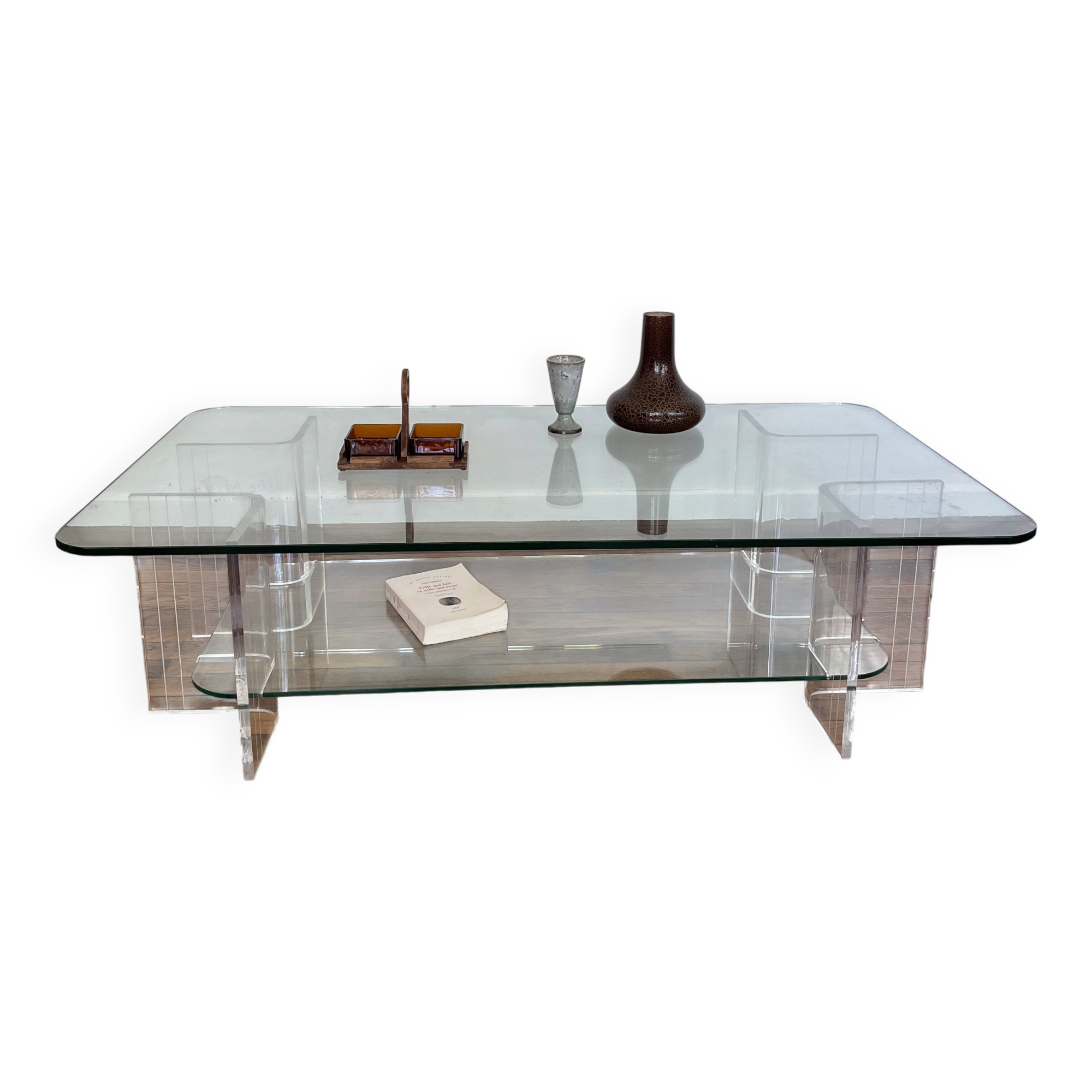 Table Basse en Verre et Plexi Vintage