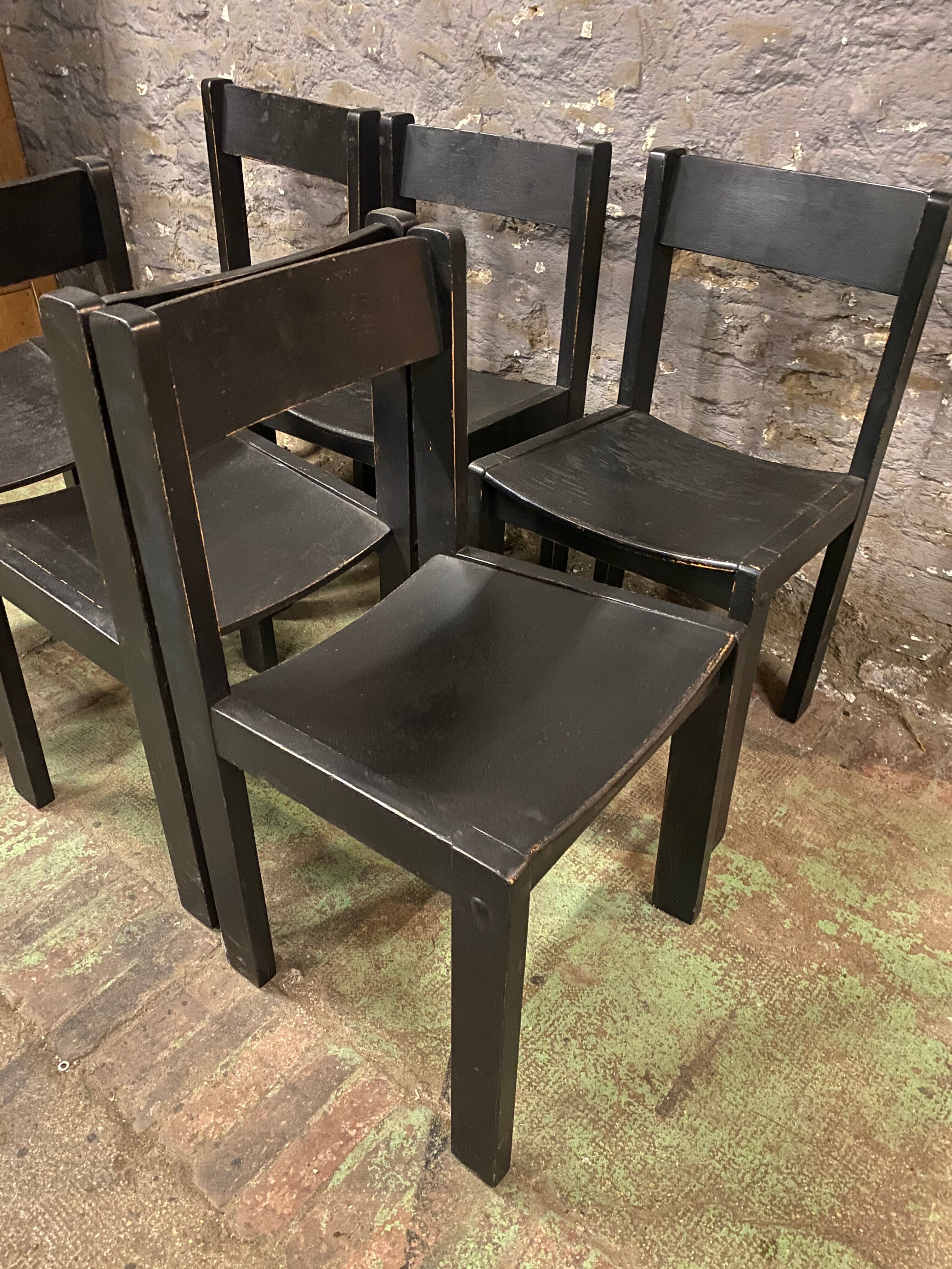 6 vintage chairs circa 1960 patinated black