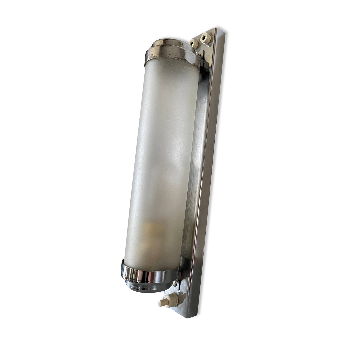 Lamp wall lamp vintage tube sandblasted glass and mounting chrome