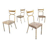 Ensemble de 4 Chaises en Fer Doré et Tissu Fleuri, Espagne, 1980s