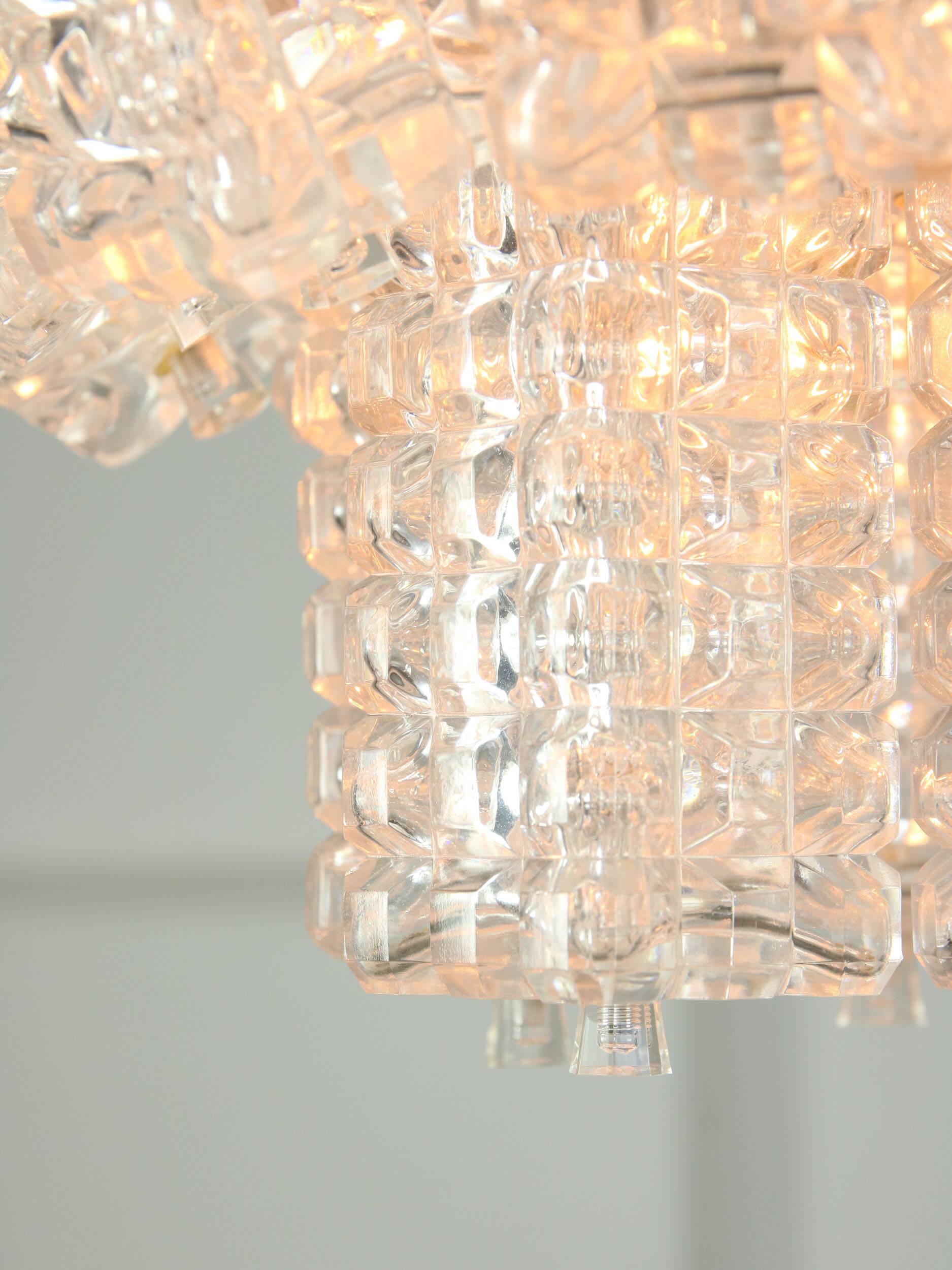 Vintage Austrolux Glass Chandelier: Mid-Century Chrome Pendant Light