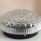 Structured glass round ceiling lamp vintage 60s-70s