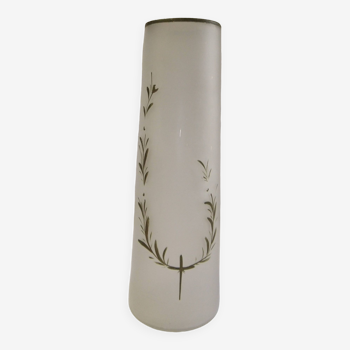 Vase ancien art nouveau verre dépoli cylindre décor de feuilles