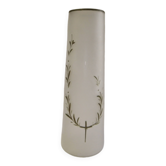Old art nouveau vase frosted glass cylinder leaf decoration