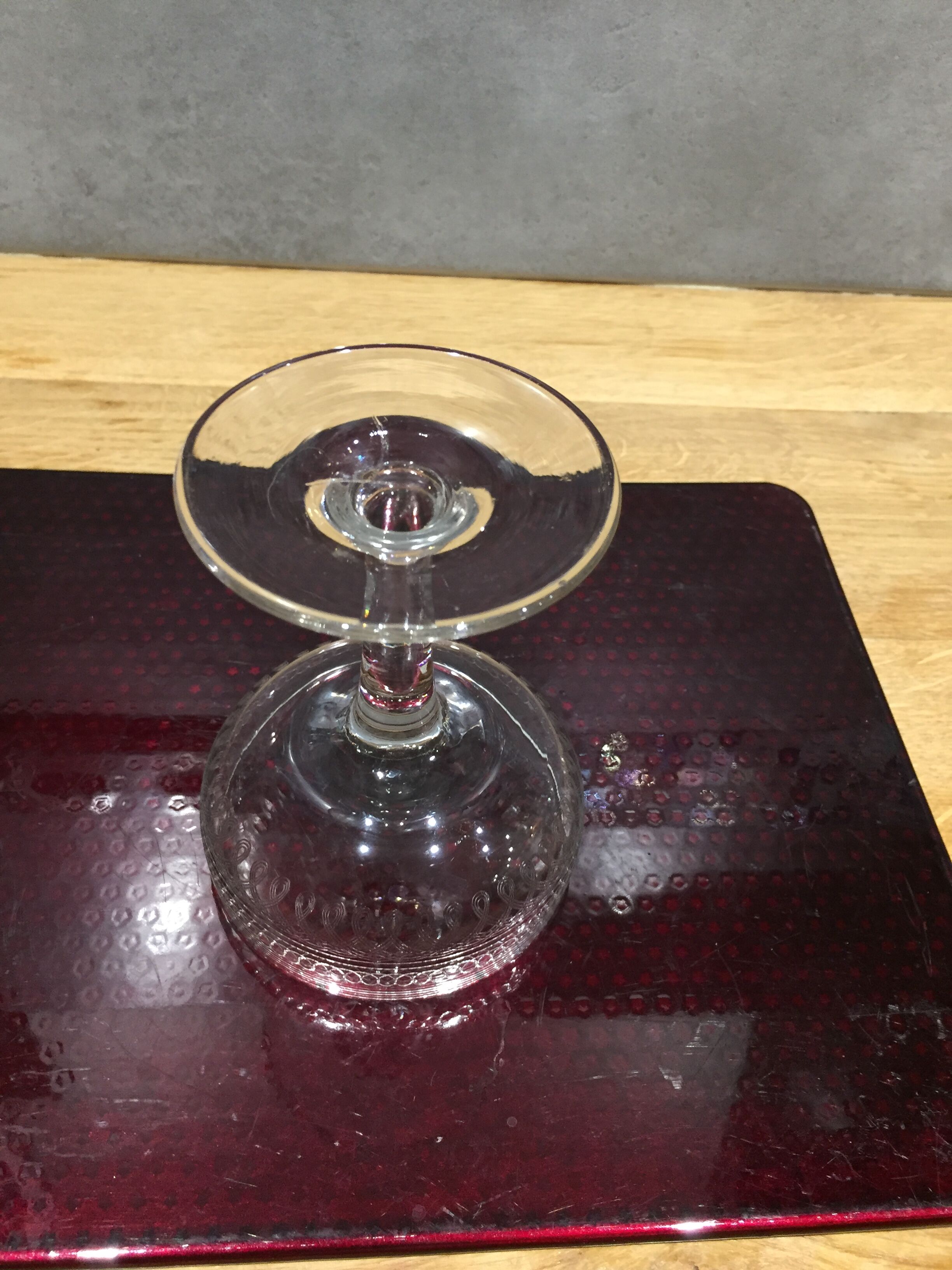 Series of 5 old and engraved champagne glasses