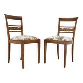 Paire de chaises latérales en noyer rénovées des années 1950 en tissu floral.
