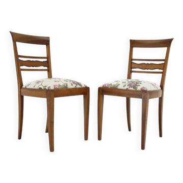 Pair of 1950s Czechoslovakian Refurbished Walnut Side Chairs in Floral Fabr