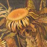 Still life with sunflowers and majolica jug