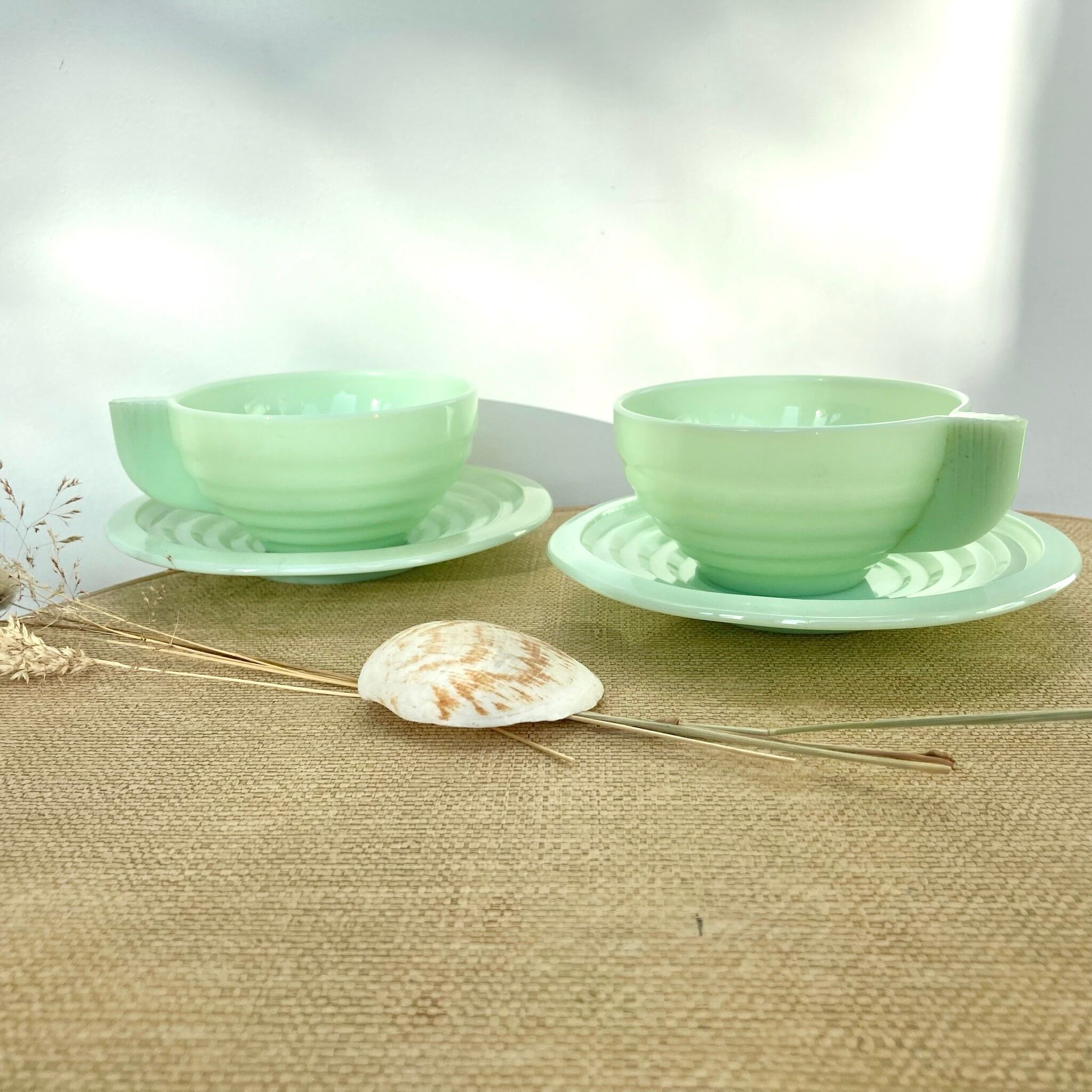 2 cups and saucers opaline mint art deco 50/60