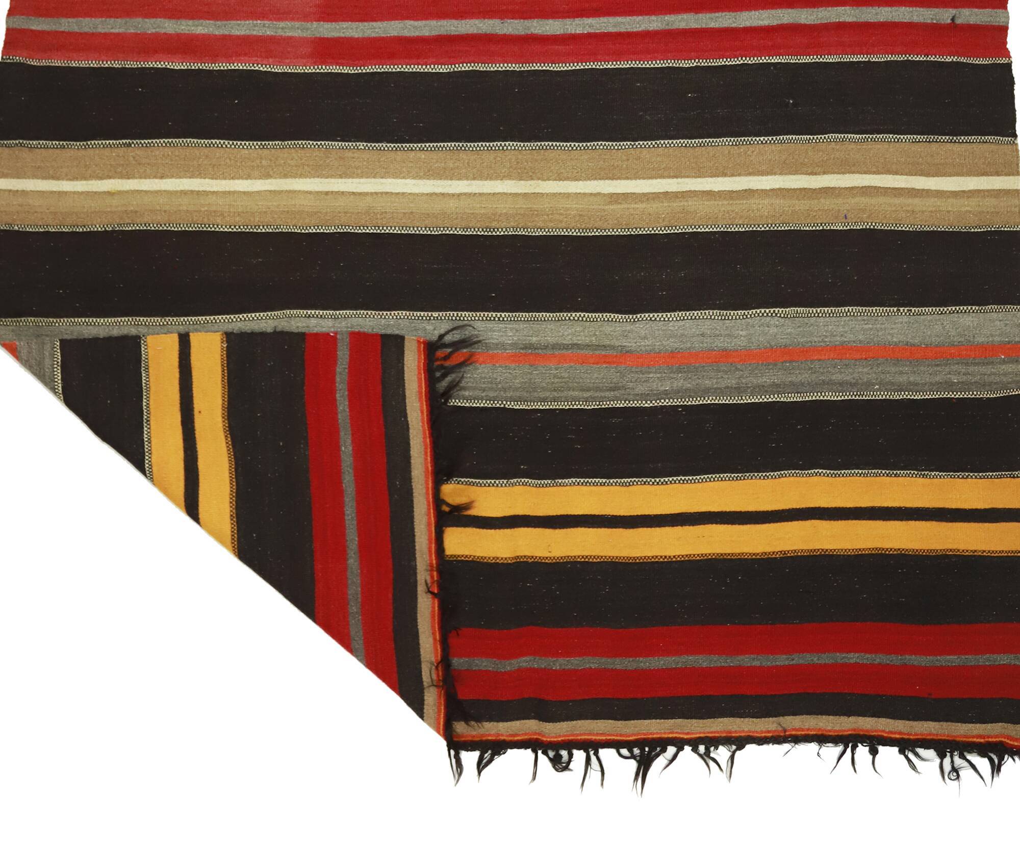 Grand Turkish Kilim Yuruk Vintage Stripe 220x335 cm Red Yellow Beige
