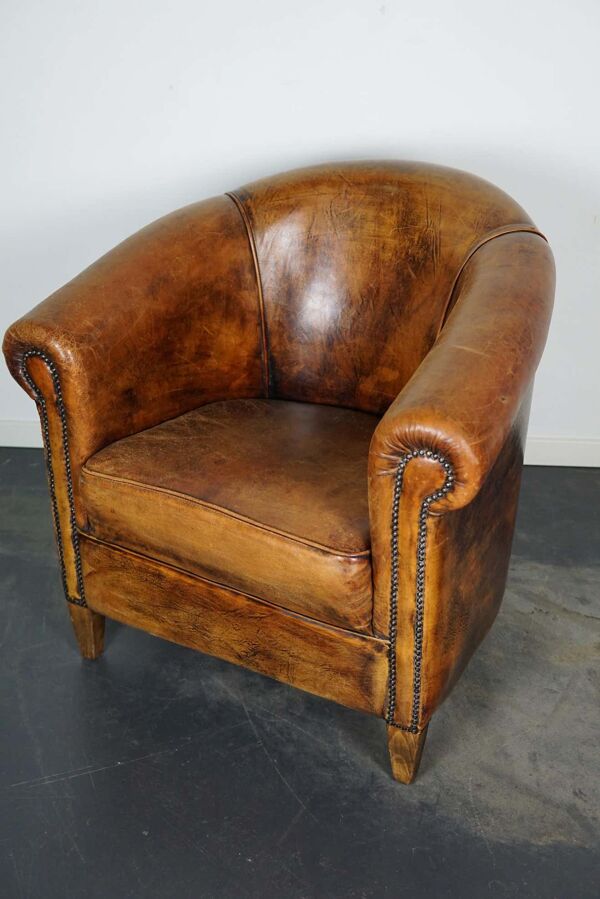 Fauteuil club vintage en cuir couleur cognac Pays-Bas