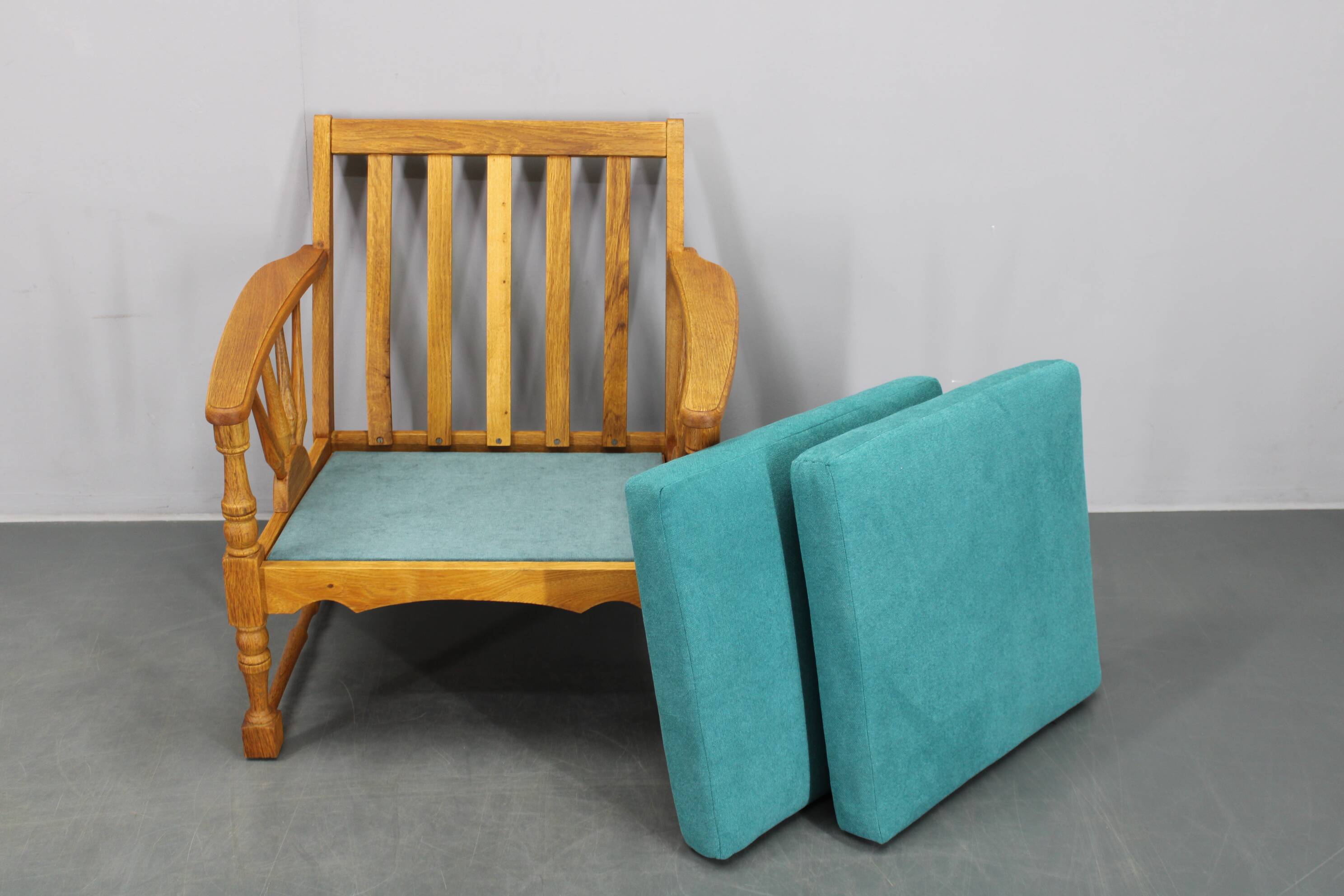 1950s solid oak armchair, Czechoslovakia