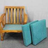 1950s solid oak armchair, Czechoslovakia