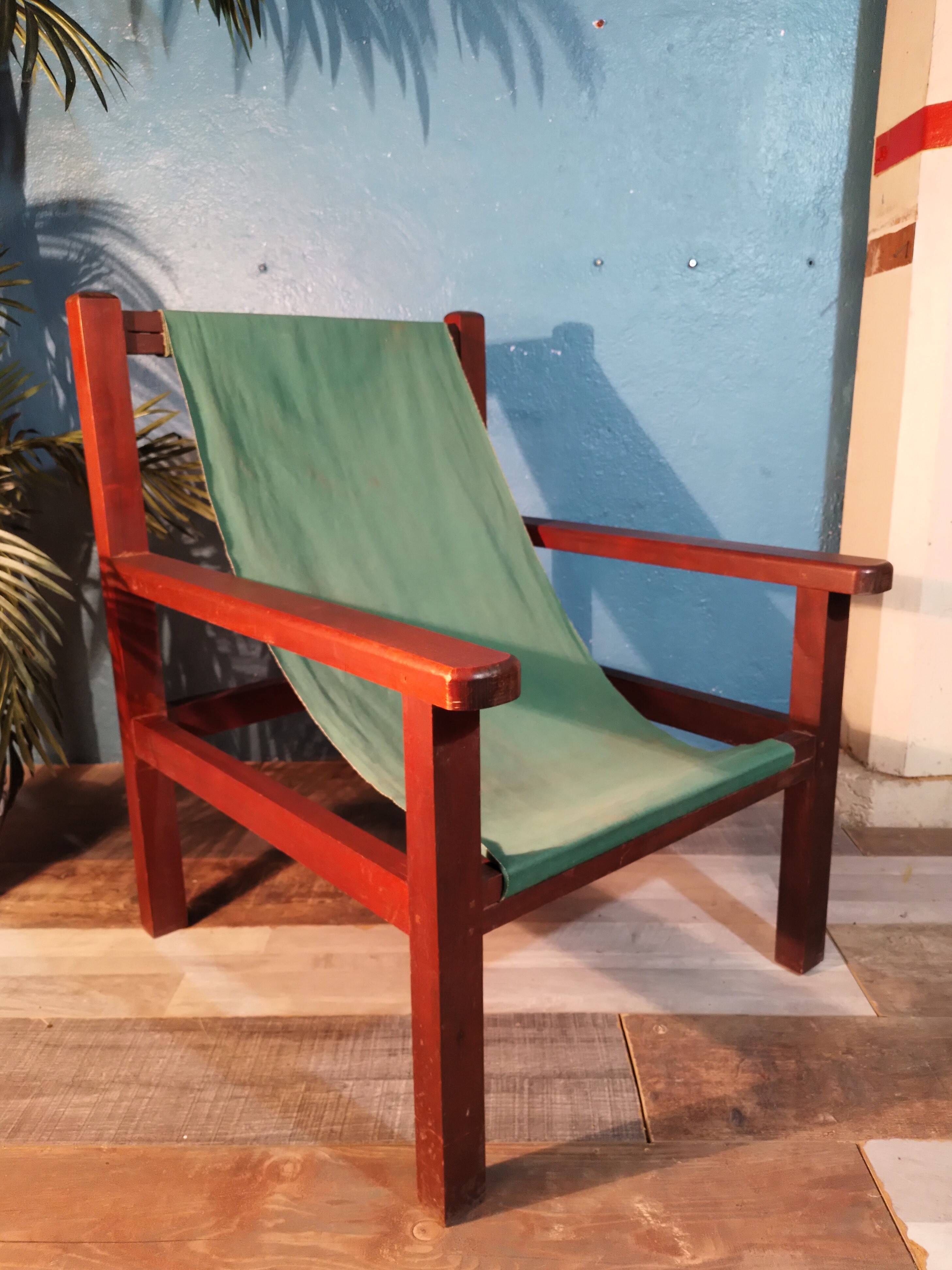 Wood and fabric armchair 1960s