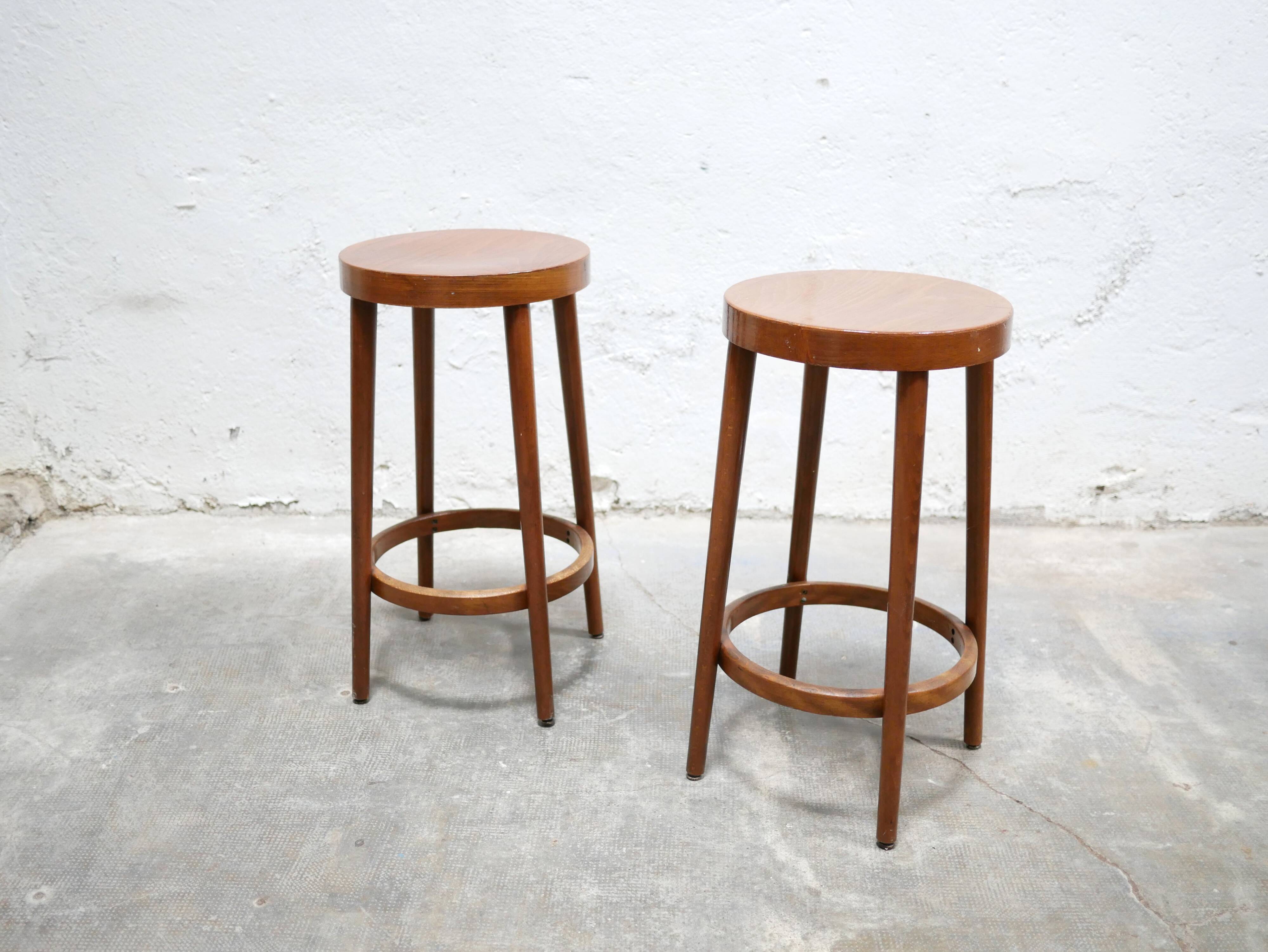 Vintage wooden bar stool by Baumann Editions