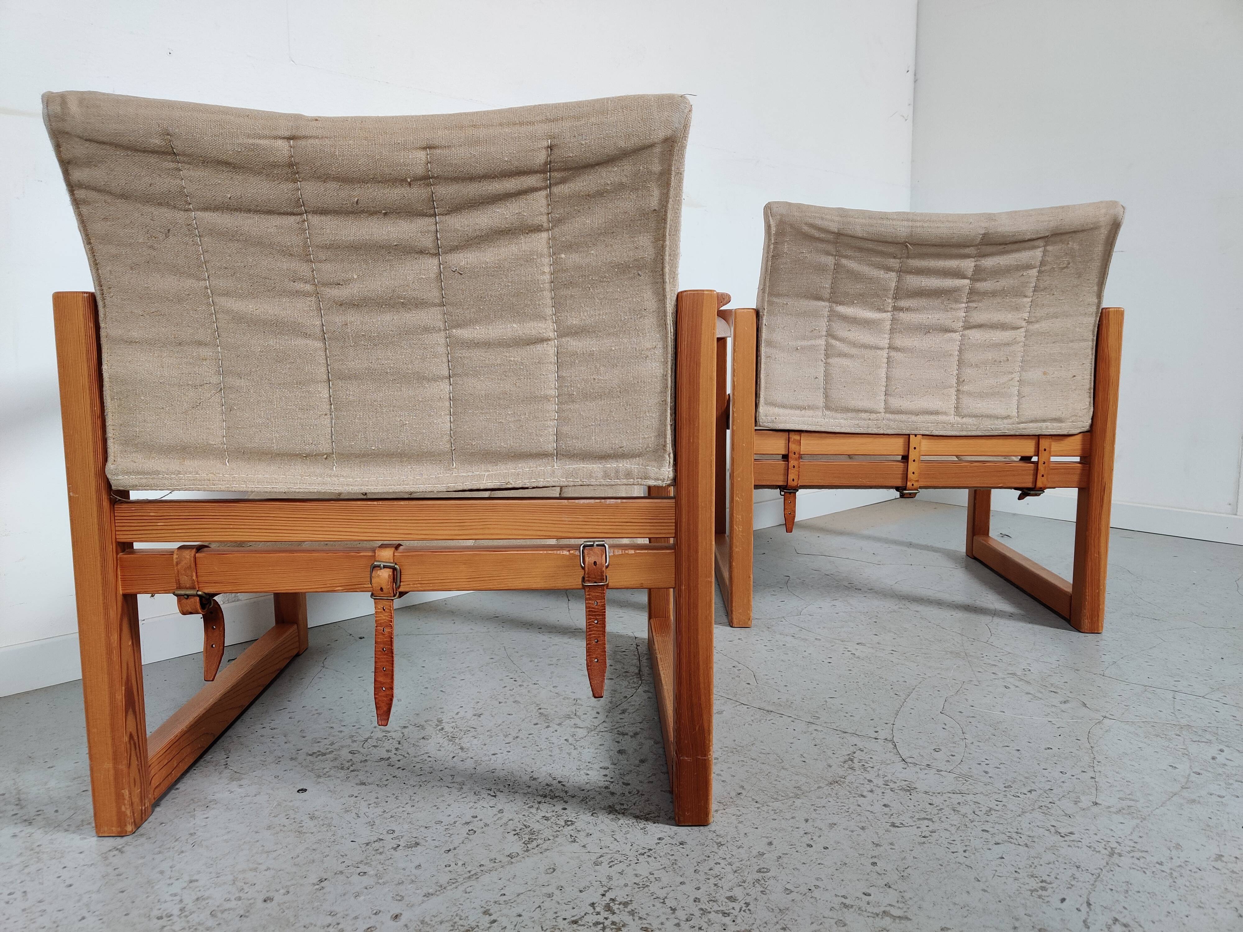 Pair of pine "safari" armchairs by Karin Mobring, 80s