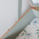 Travailleuse en bois relookée boite à couture porte-plantes , vintage , années 50, pieds compas