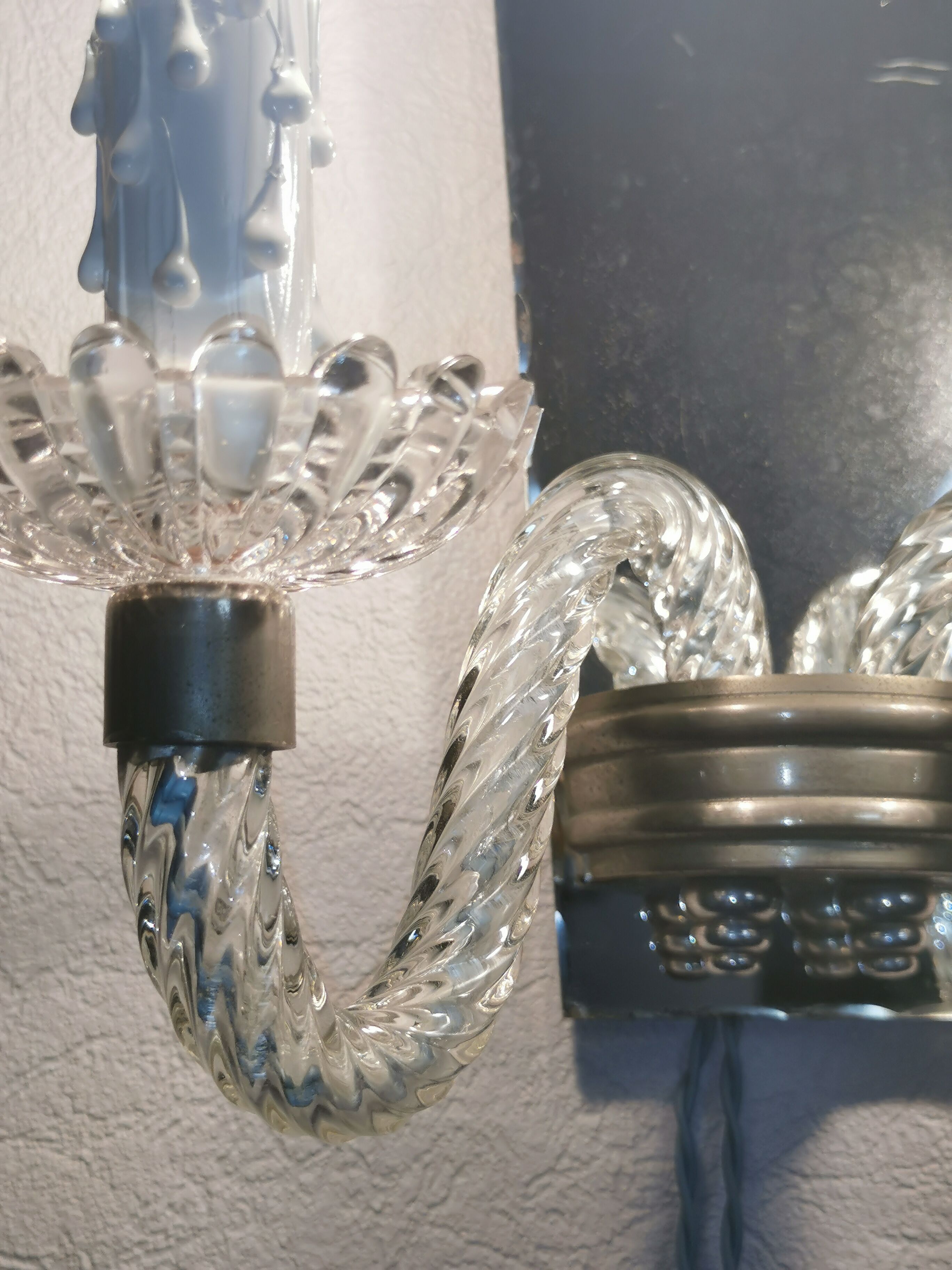 Wall applique, two-pointed glass chandelier, chiseled mirror and steel, 20th